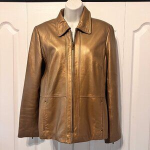 Style & Co.-Women's Genuine Leather Bronze Gold Jacket-Collar/Pockets-Large-